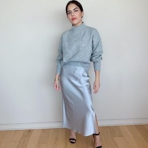 Theory Silver Maxi Satin Skirt